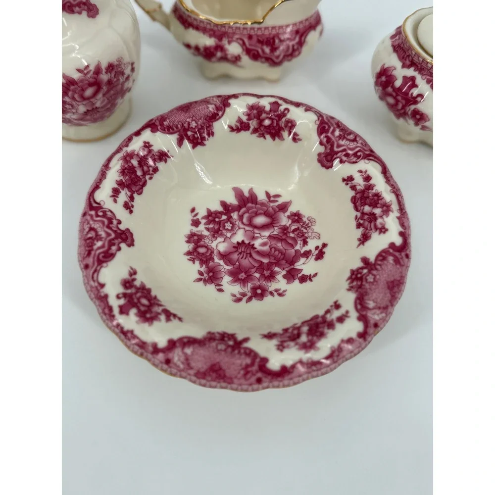 Bristol House Pink Floral Creamer Sugar Bowl Dish Set‎ Gold Trim Vintage